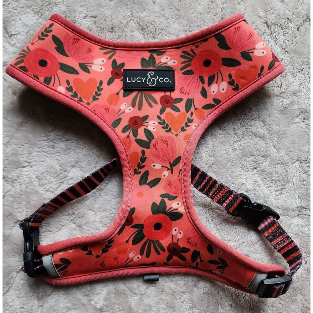 Lucy & Co Posy Pink Reversible Dog Harness XL Floral Stripes Pink Orange